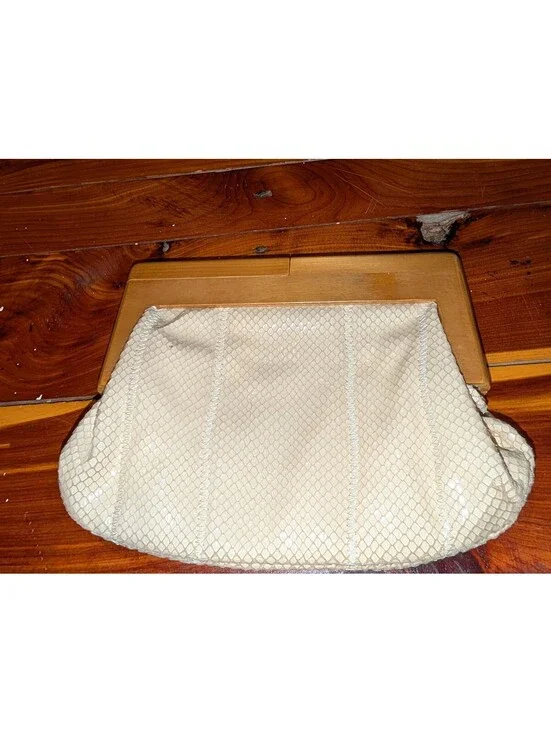 Sondra Roberts Beige Mesh Clutch with Wooden Frame