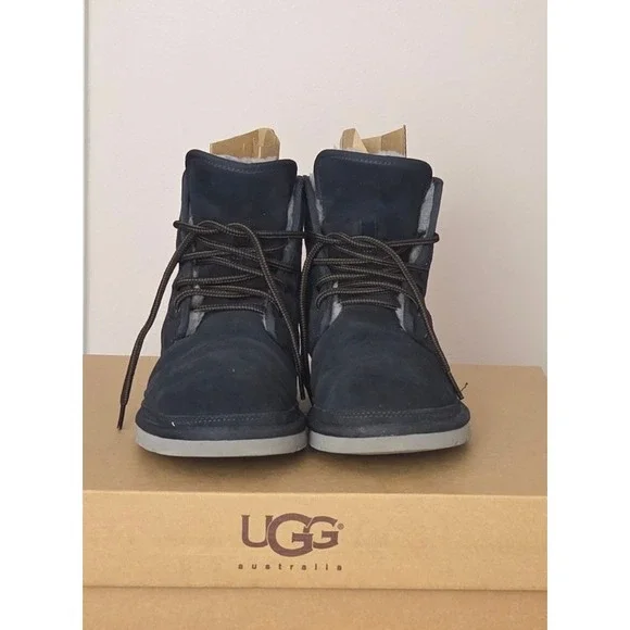 UGG Harkley Black Suede Sheepskin Lined Lace Up Boots Mens F27018G Size 10
