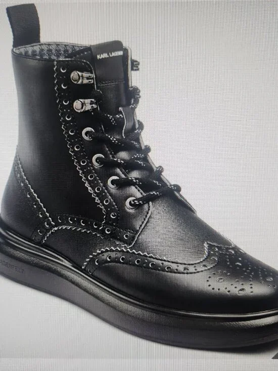 Karl Lagerfeld Paris LFS3008 Men's Leather Combat Boots. NIB. Size 11