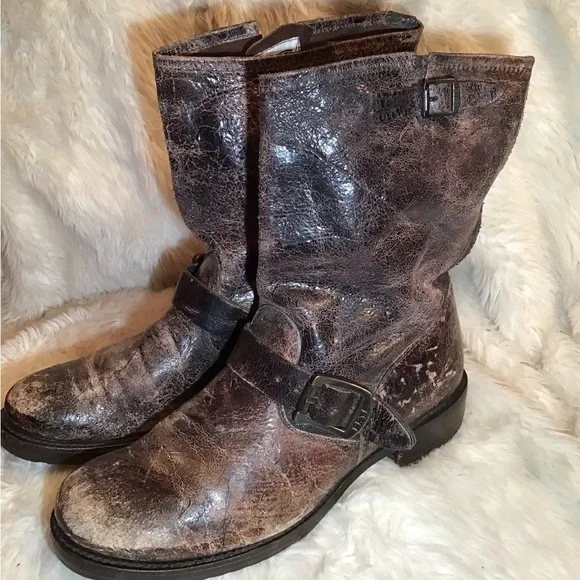Frye Mens crackled distressed leather boots size 9