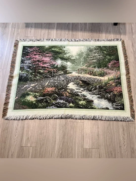 Thomas Kinkade Woven Tapestry Throw Blanket Made USA Stonebridge Creek