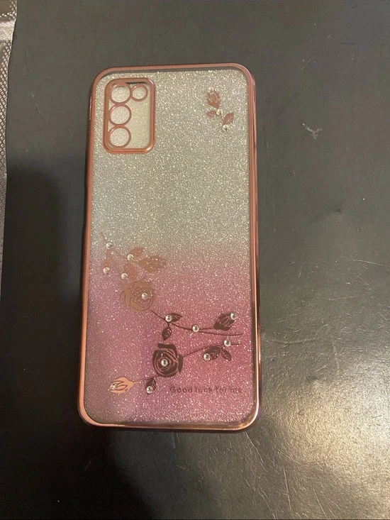 Glitter Pink Gradient Floral Phone Case with Rhinestones