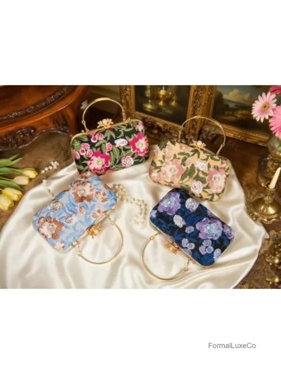 Handmade Evening Bag Floral Embroidered Vintage Clutch with Bead Accents for