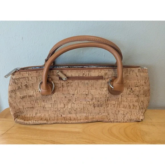 Primeware Women's Cork Purse Handbag Wine 2 Handles‎  Gold Color Accents Therms