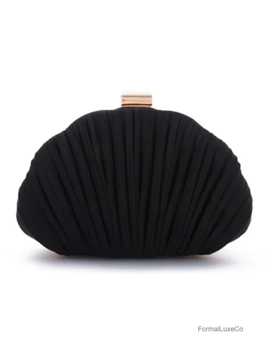 Satin Shell Ruched Clutch Purse with Chain - Evening Bag