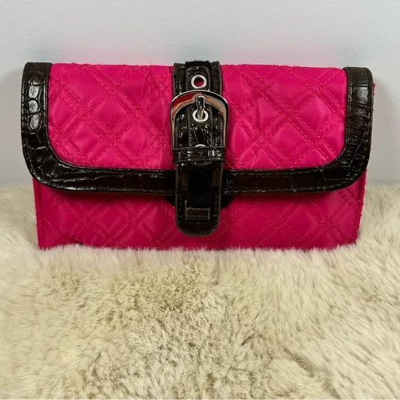 Pink‎ Quilted Clutch with Brown Trim