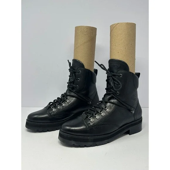 Harley Davidson Womens Black Leather Riding Boots D84756 Lug Sole Size 11M A8