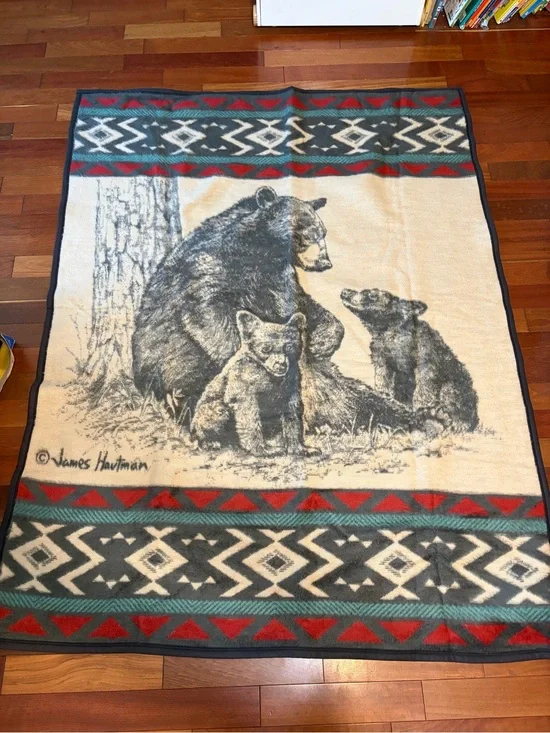 Vintage Biederlack of America Southwestern Bear Blanket James Hautman 73.5”x57”
