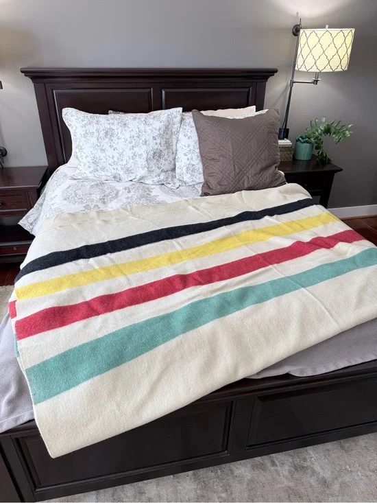 Golden Dawn Striped Wool Blanket Hudson Bay Candy Stripe