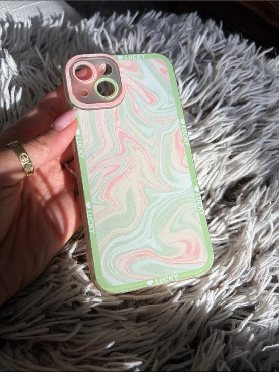 Lucky Brand Swirl Marble iPhone 13 Case in Pastel Green & Pink