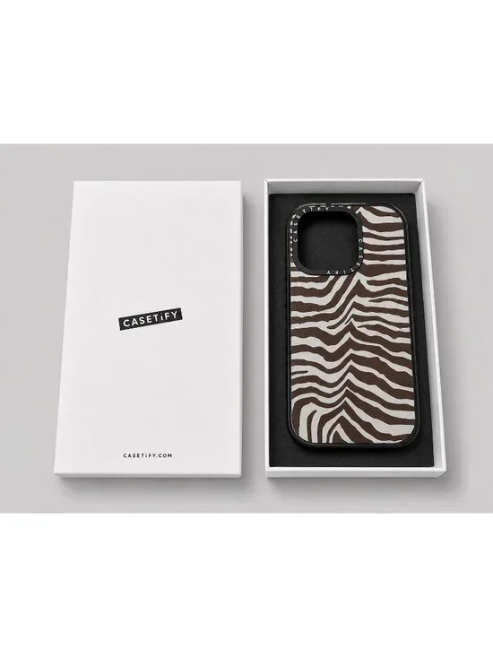 CASETiFY Impact Case iPhone 14 Pro Zebra Brown Clear Black 8.2ft MagSafe