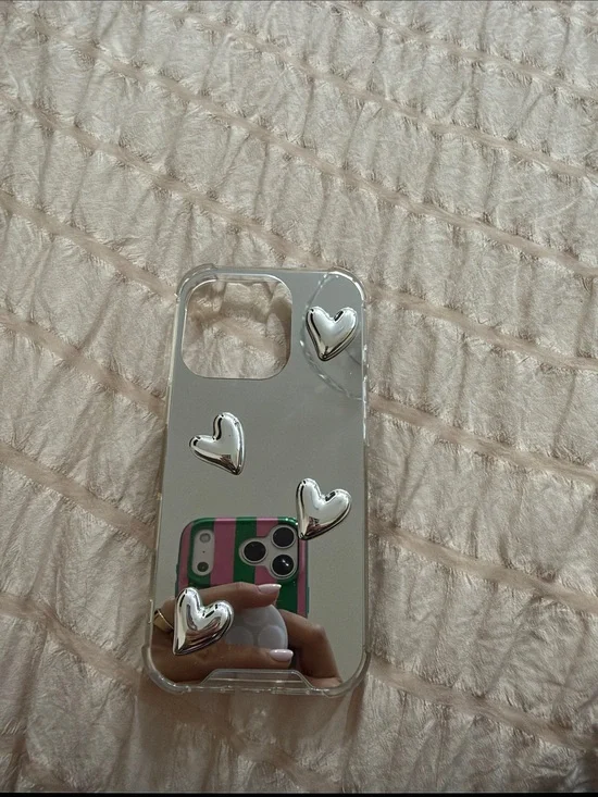Clear Silver Heart Accent Phone Case - Mirror Finish