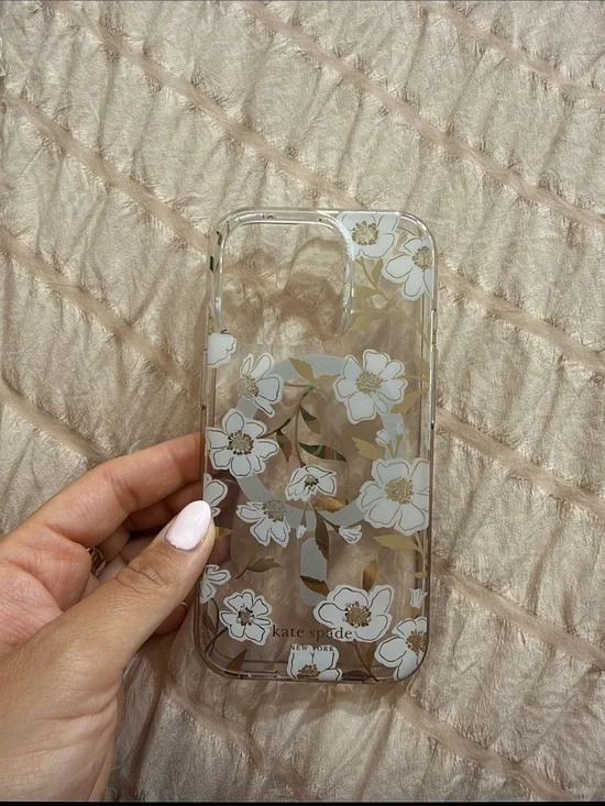 kate spade Clear Floral Phone Case with White Flowers and Gold Leaves