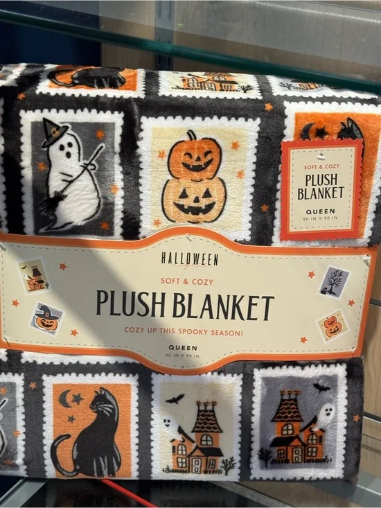 Halloween Plush Blanket - Orange, Black & White