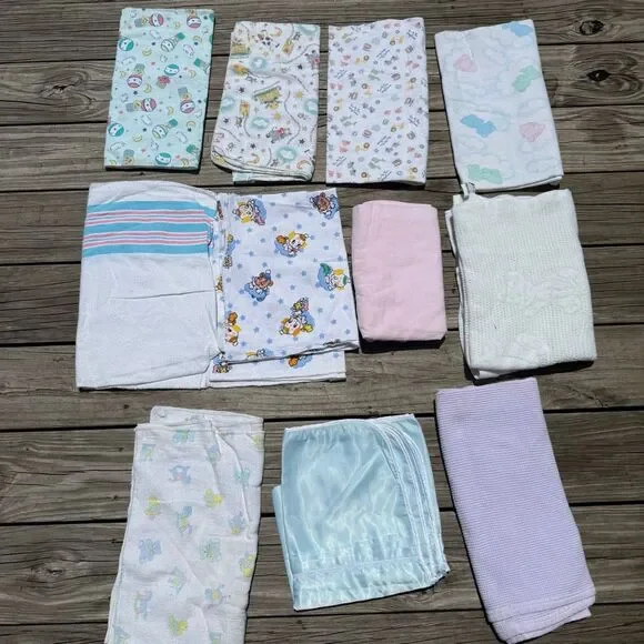 Vintage Baby Blanket Lot 11 Receiving Swaddle Crib Blanket Nursery Mixed Prints