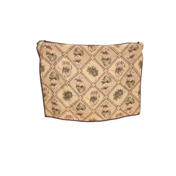 Vintage Aurora Biederlack Blanket 73x55 Reversible Leaf‎ Pattern Brown Tan USA