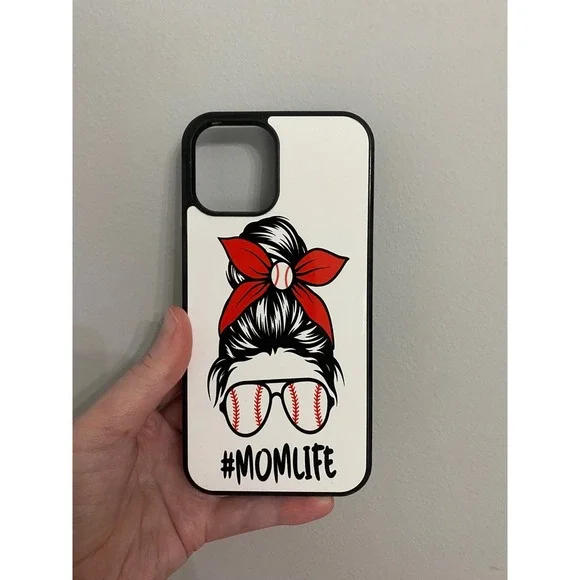 iPhone 12 Pro Max Case Womens White Baseball Mom Life Messy Bun Graphic Cover