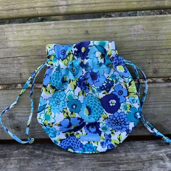 Vera Bradley Ditty Bag Drawstring‎ Pouch Blueberry Blooms Blue Floral Cosmetic