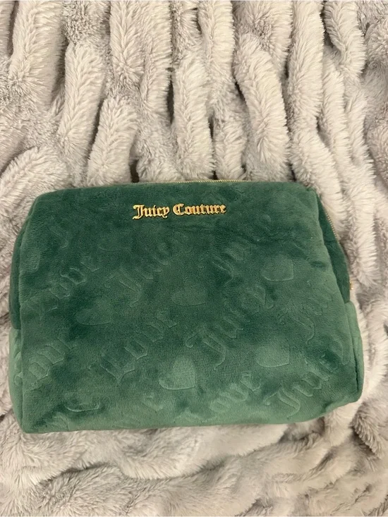 Juicy Couture Green Plush Cosmetic Pouch with Gold Logo
