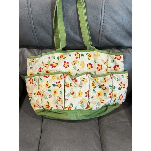 Winnie the Pooh Floral Utility Tote Bag‎ Multi Pocket Organizer Green