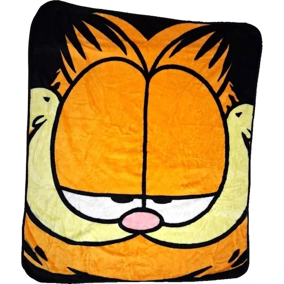 Garfield Face Fleece Throw Blanket Black Northwest Company Odie Paws 50x60 Vtg