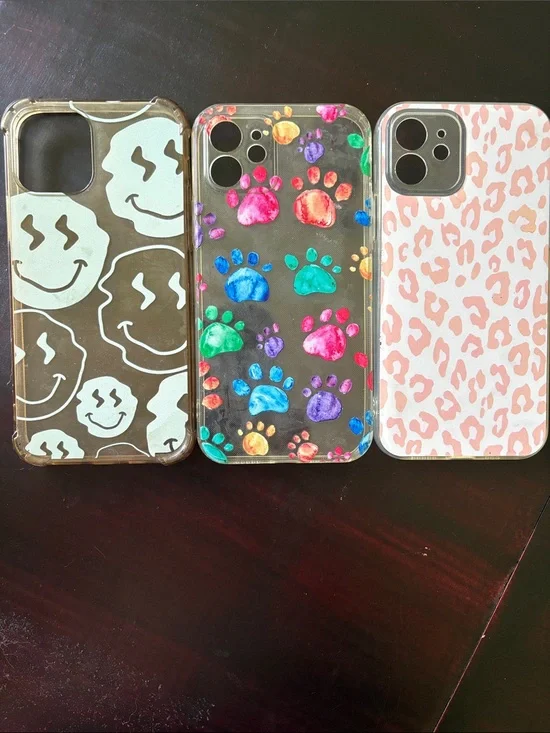 Clear I- Phone 12  Case with Colorful Paw Prints - Multicolor