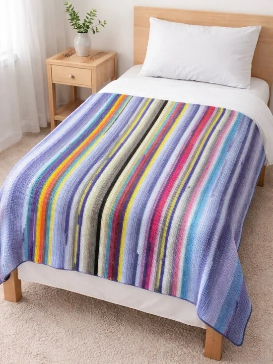 Rainbow Striped Crochet BlanketTHE ULTIMATE COZY VIBE
