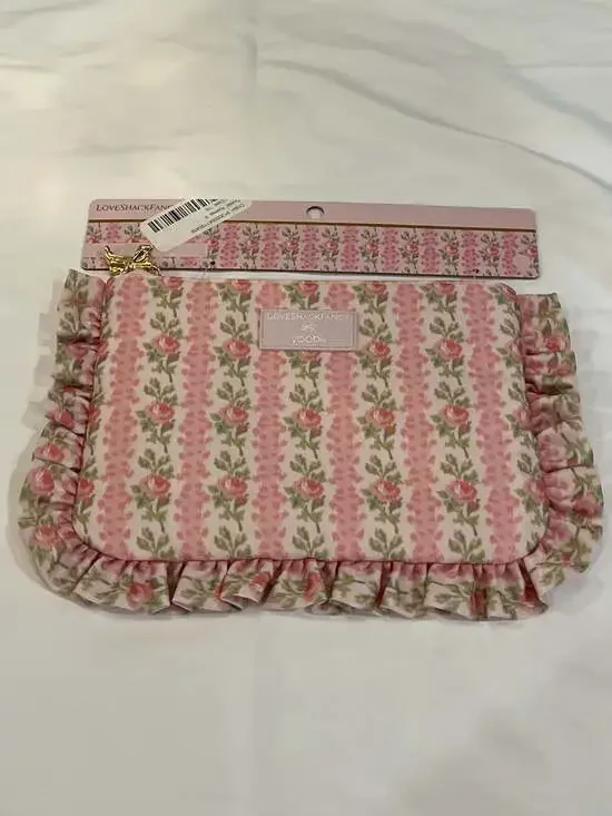LoveShackFancy x Yoobi Blooming Heirloom Flat Zip Accessory Pouch with Ruffles