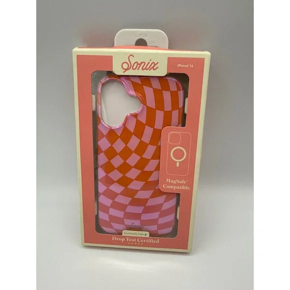 Sonix iPhone 16 Case Pink Orange New Checkered MagSafe Protective Eco-Friendly