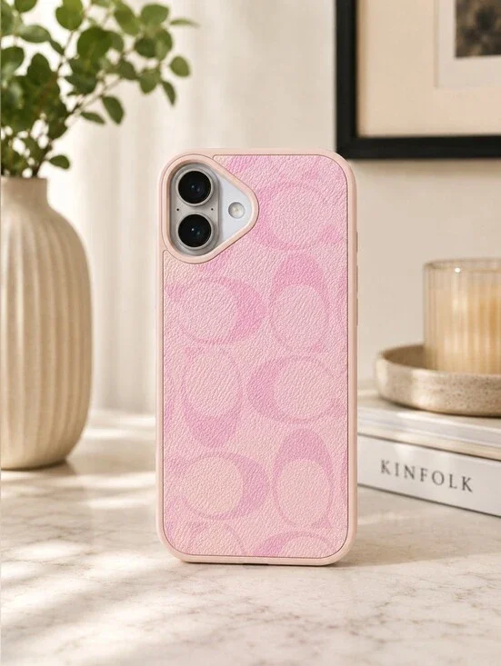 Monogram C Phone Case for iPhone 17 Pink Protective Shockproof Cover Textured