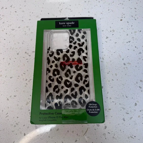 Kate Spade for iPhone 15 Pro Max Case Leopard Print Glitter MagSafe Case