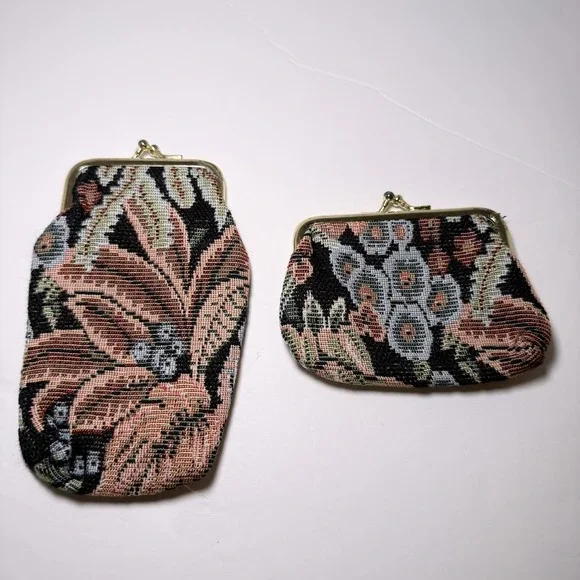 Vintage Floral Tapestry Glasses/Cigarette Case & Matching Coin Purse Kiss Lock