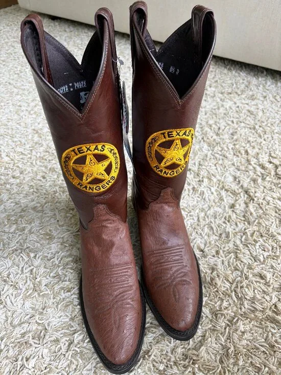 JUSTIN BOOTS - TEXAS RANGERS - Lawman -Brown Ostrich - 8.5 D - READ SIZING - NWT