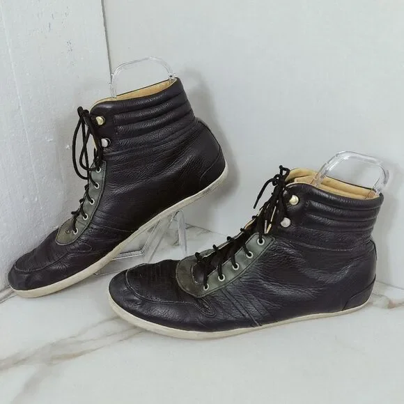 UGG Men's EmPire Black Army Green Leather High Top Sneakers, 17