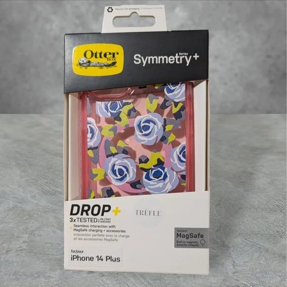 A3.  OtterBox Symmetry+ Magsafe Series Apple iPhone 14‎ Plus -  Pink Flower