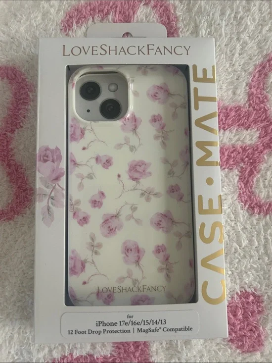 LoveShackFancy White & Pink Rose Pattern iPhone Case