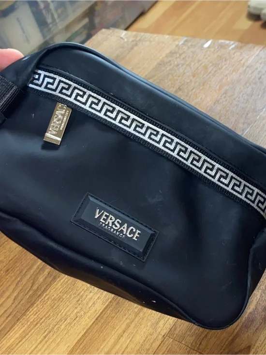 Versace Parfums Black Greek Key Toiletry Travel Cosmetic Bag Pouch