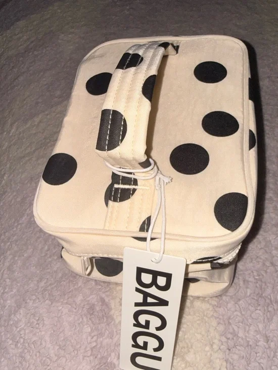 BAGGU Cream Cosmetic Case with Black Polka Dots