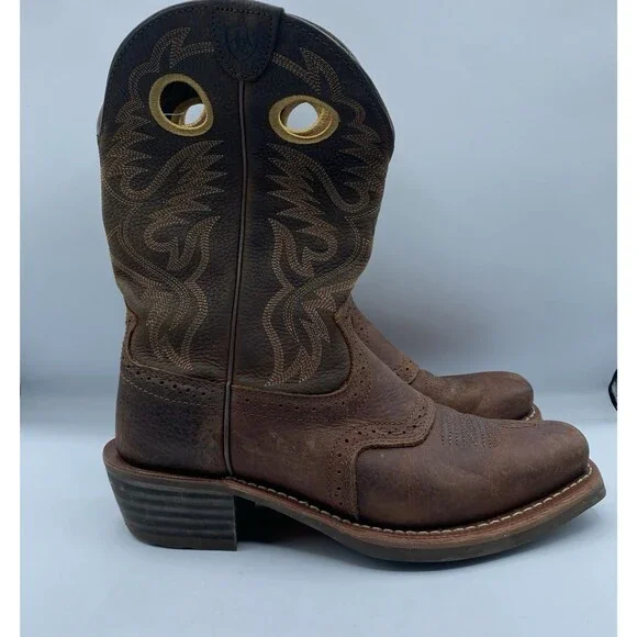 Ariat Heritage Roughstock Boots Mens 9 EE Brown Leather Buckaroo Cowboy Western