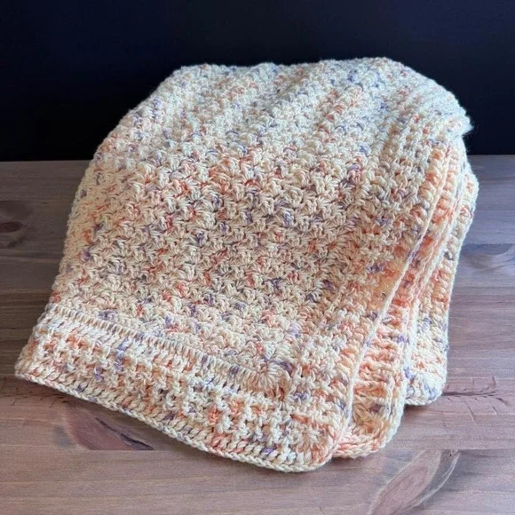 Soft Handmade Orange Sherbert Crochet Small Blanket‎ Throw Blanket