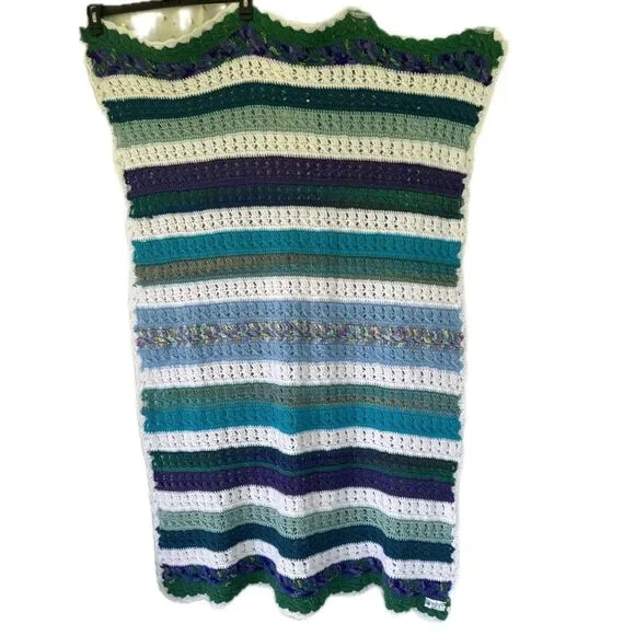 Handmade Handcrafted By Jane Wilson Sailing Ocean Crochet Stripe Baby Blanket