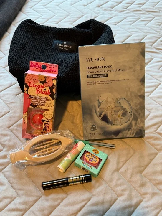 Kate Spade NWOT Black Textured Makeup Bag with Assorted Cosmetic Items