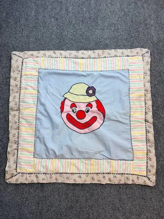 Vintage Handmade Baby Quilt Clown Patchwork Cotton Crib Play Blanket Lap Quilt