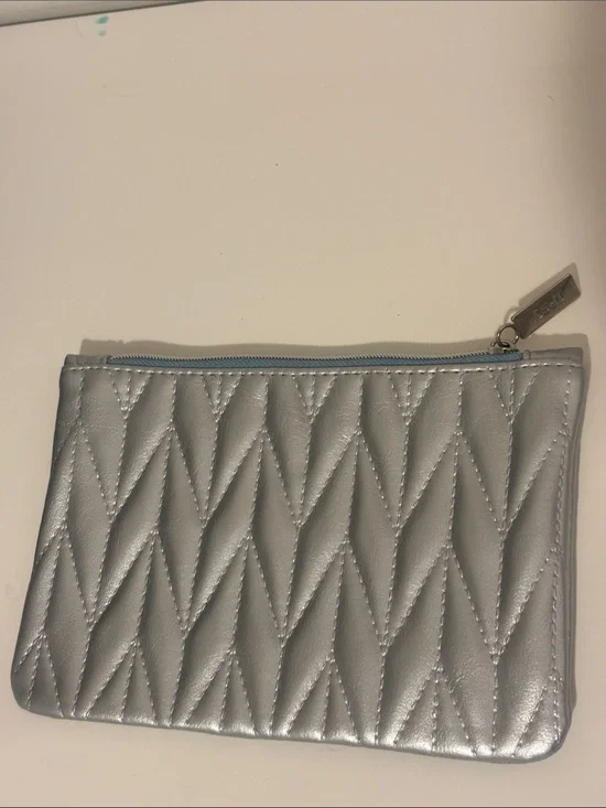 ipsy Quilted Metallic Silver Cosmetic Pouch