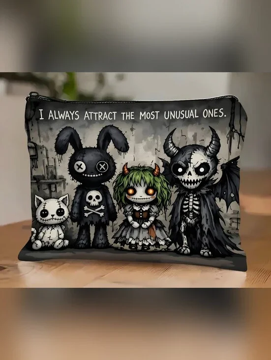 Dark Gothic Creepy Cute Makeup Bag Cosmetic Zipper Pouch Halloween Spooky