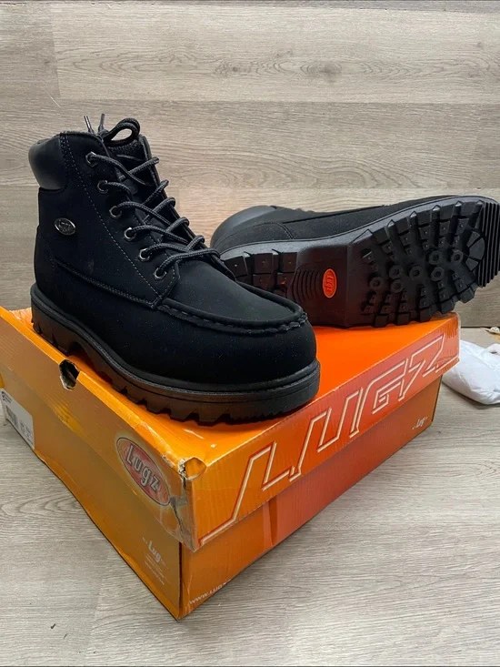 Lugz Black Moc Toe Work Boots with Lug Outsole #665