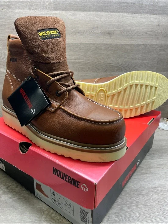 Wolverine Brown Moc Toe Work Boot with Cream Sole #662