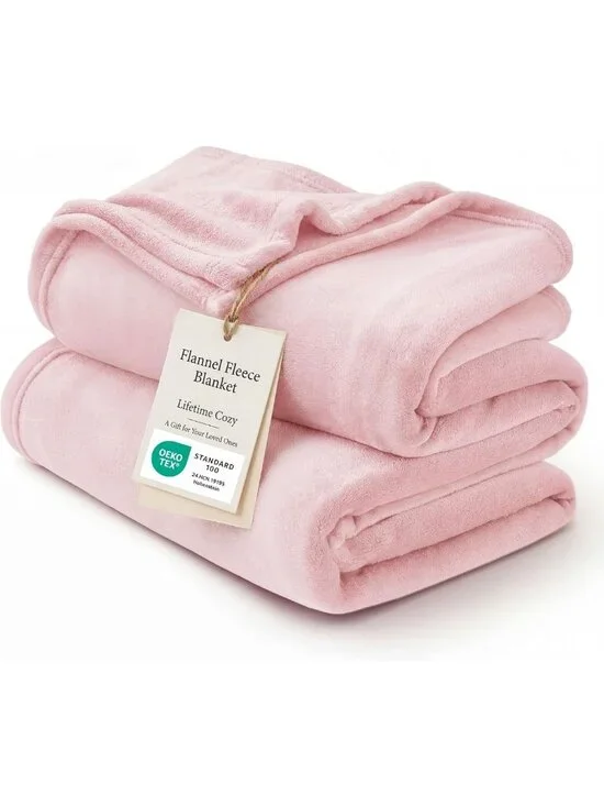 Cozy Pink Fleece Throw Blanket - Soft 300GSM Couch Blanket for Home Decor, 50x60