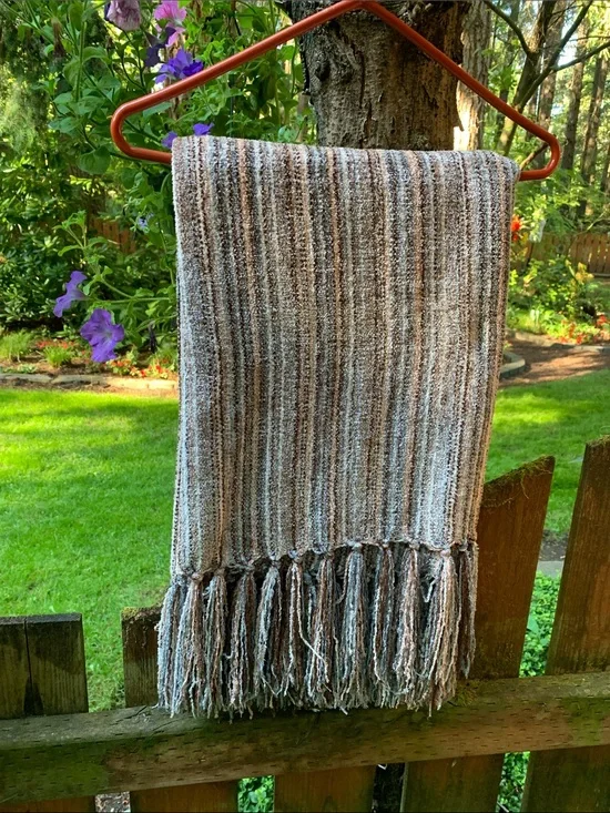 Pier One Imports Brown and Cream Striped Throw Blanket with Fringe