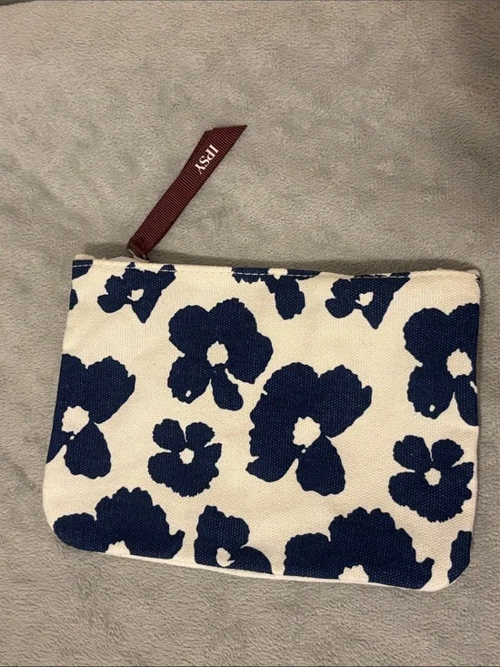 Navy Floral Canvas Zip Pouch